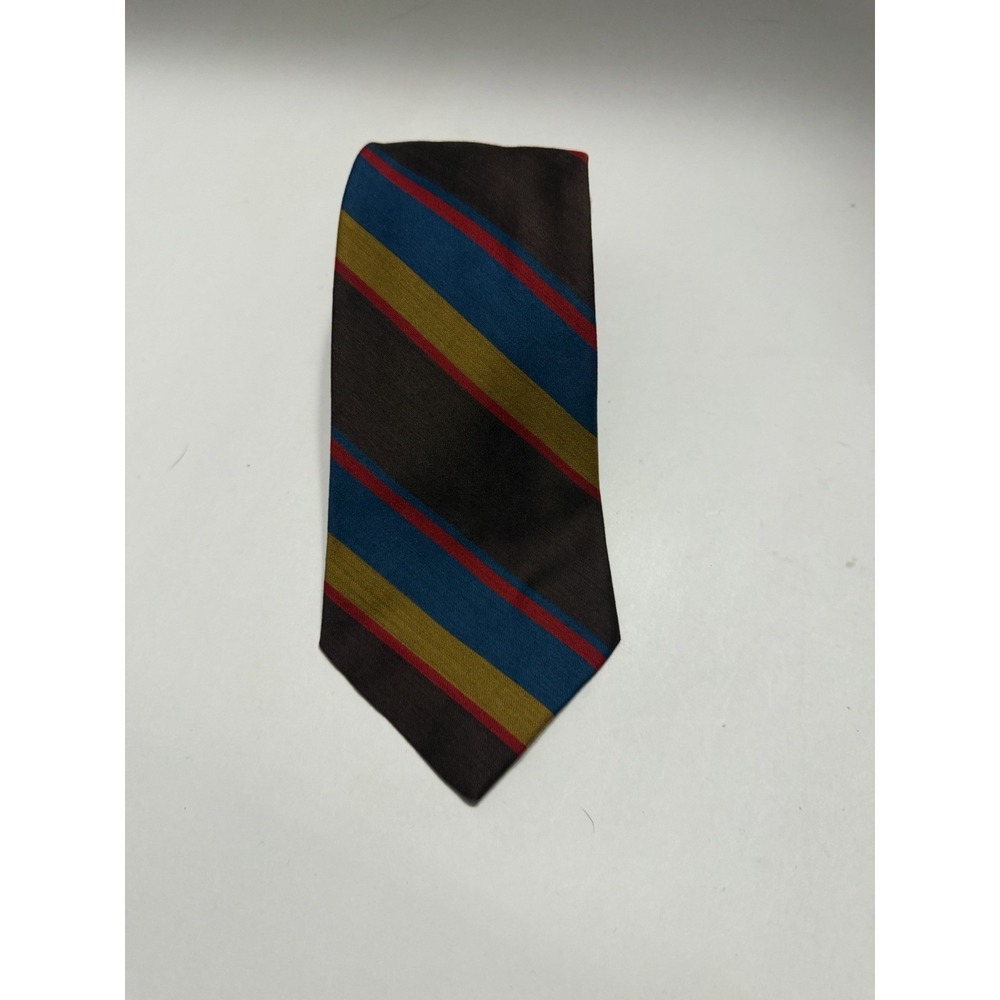 Botany Vintage Mens Tie Brown Blue Gold Red Striped Regimental Silk Blend 53x3.5